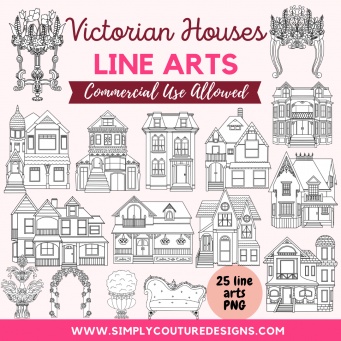 Victorian House Line Art