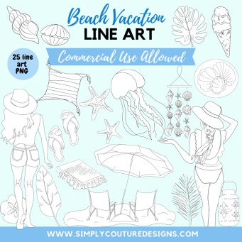 Beach Vacation Line Art