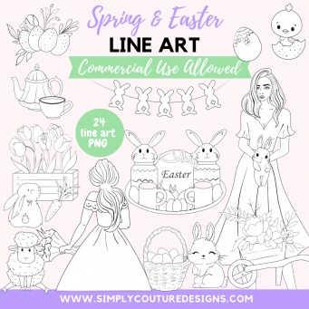 Spring Easter Line Art Pack