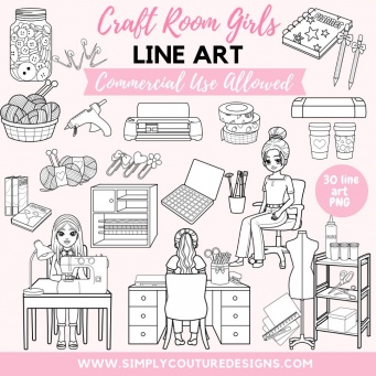 Craft Room Girls Line Art Pack