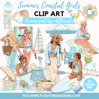 Summer Coastal Girls Clipart Pack