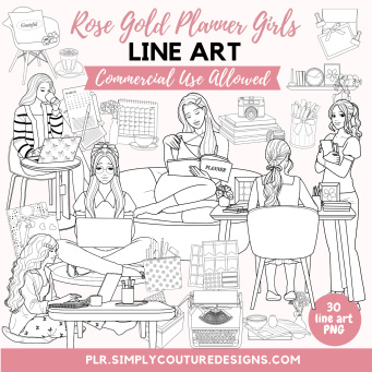 Rose Gold Planner Girls Line Art
