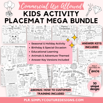 Kids Activity Placemat Bundle Kit