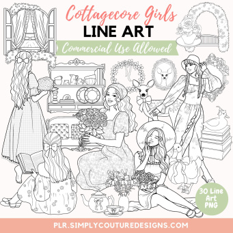 Cottagecore Girls Line Art
