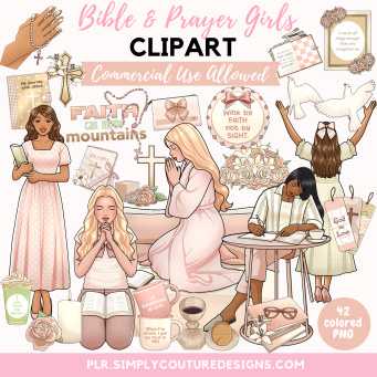 Bible and Prayer Girls Clipart