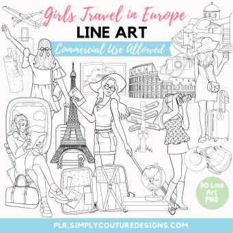 Girls Travel in Europe Line Art Girls Travel in Europe Line Art