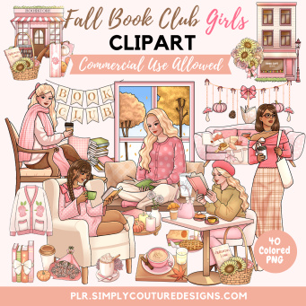Fall Book Club Girls Clipart