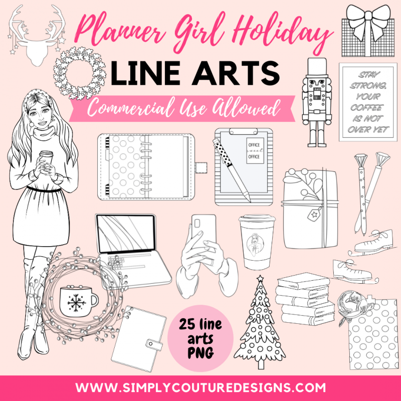 Planner Girl Christmas Line Art