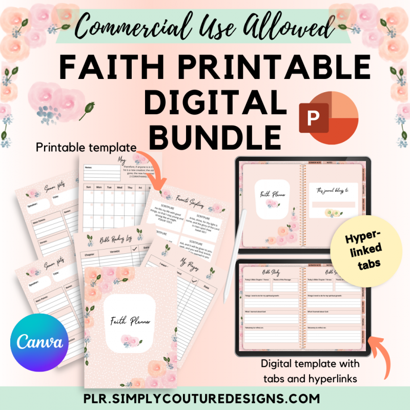 Faith Planner Printable PLR Digital Bundle