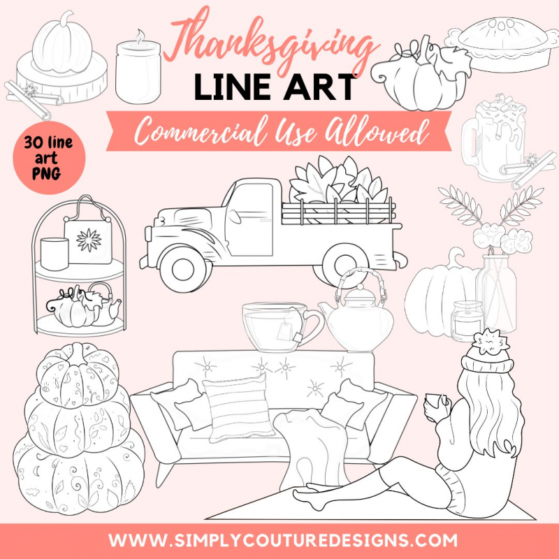 Thanksgiving Home Decor Line Art