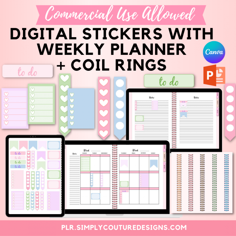 Digital Stickers With Weekly Planner and Coil Rings