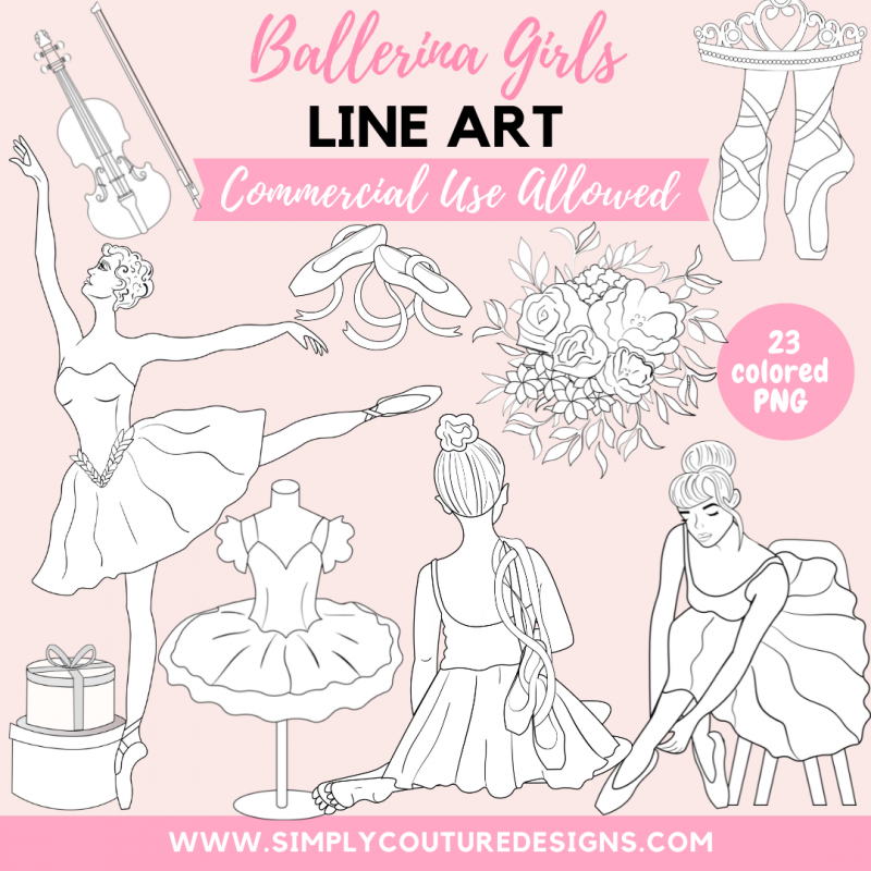 Ballerina Girls Line Art Pack