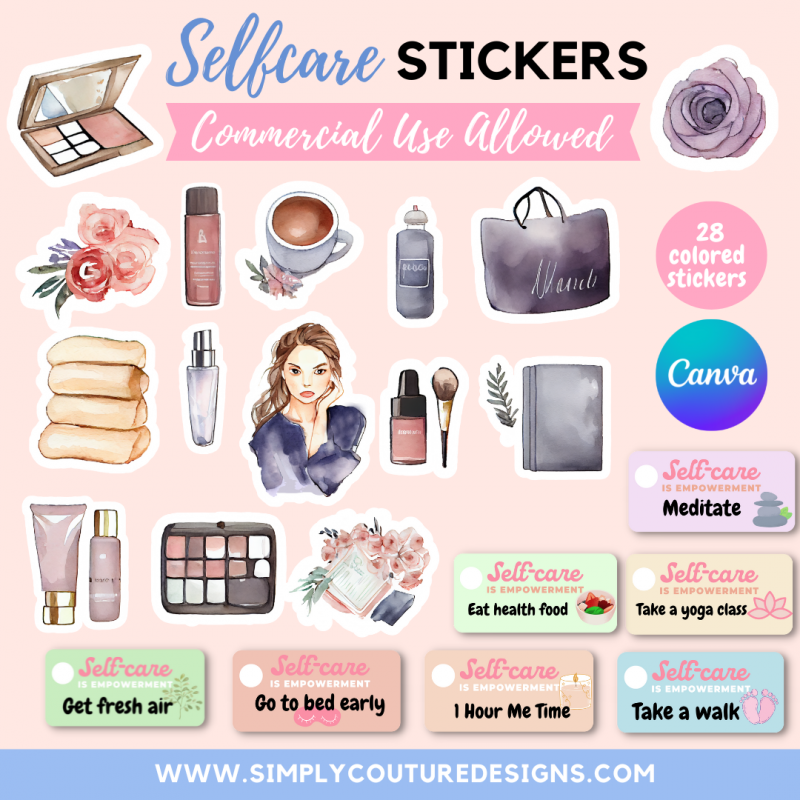 Selfcare Watercolor Stickers Canva Template