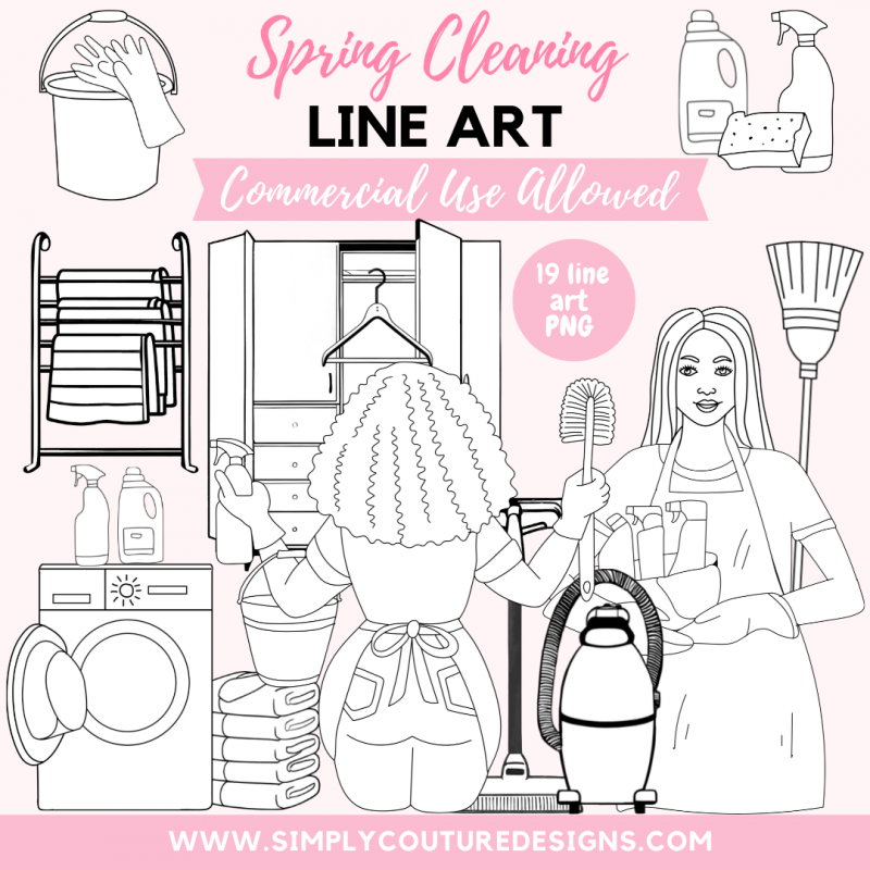 Spring Cleaning Line Art Pack