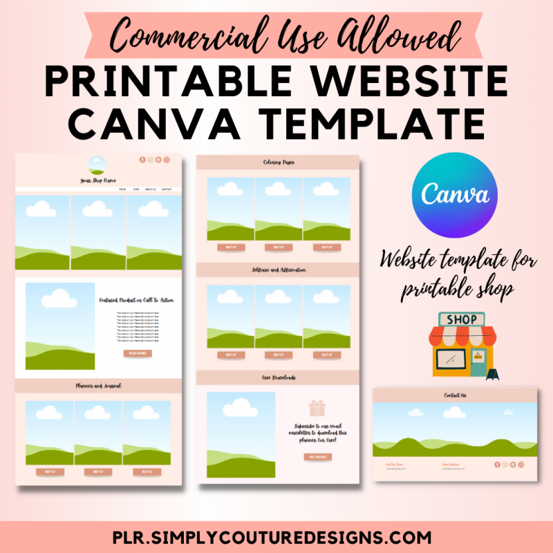 Printable Shop Canva Website PLR Template