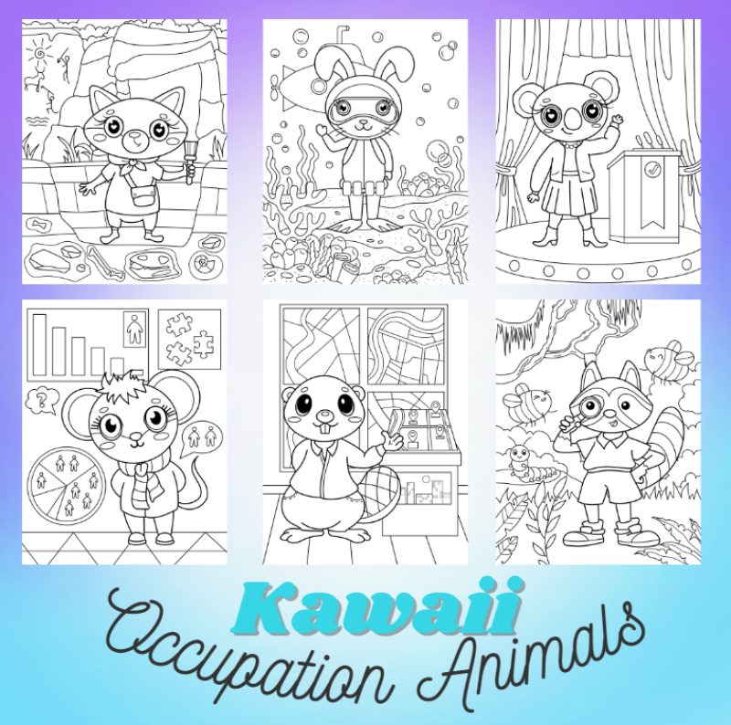 Kawaii Occupation Animals Coloring Bronze Pack