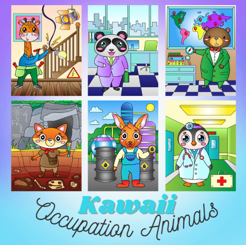 Kawaii Occupation Animals Coloring Gold Pack