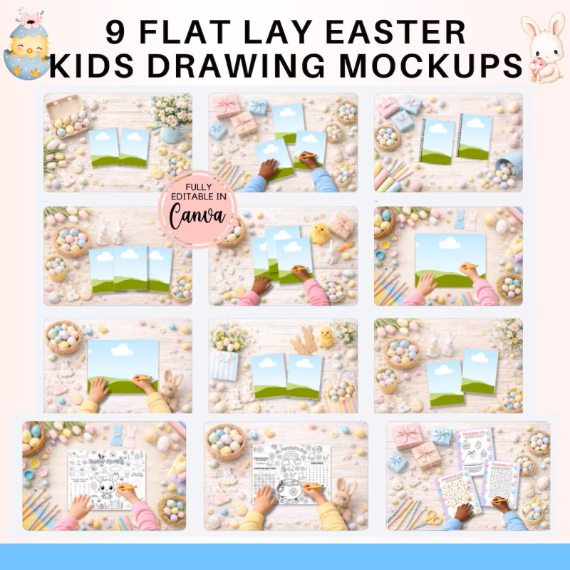 Kids Flat Lay Easter Canva Mockup