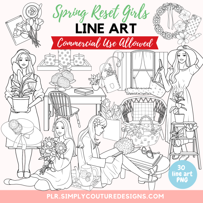 Spring Reset Girls Line Art