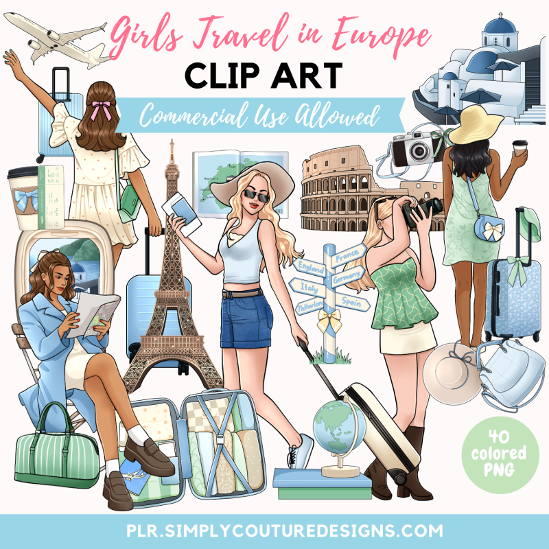 Girls Travel in Europe Clipart