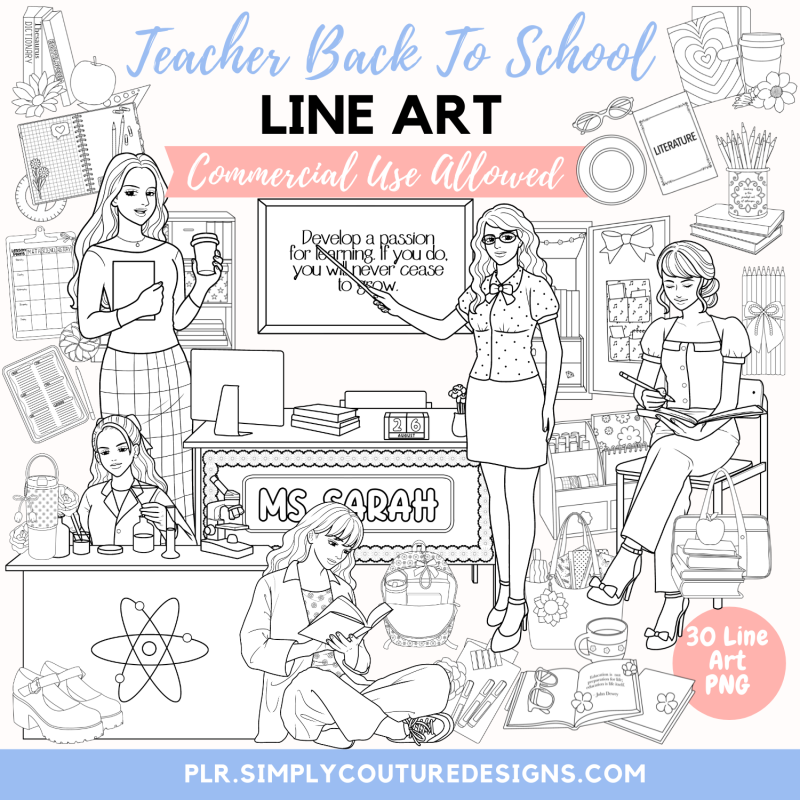 Teacher Back To School Line Art