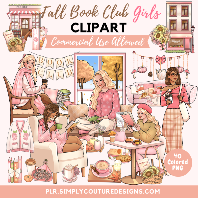 Fall Book Club Girls Clipart