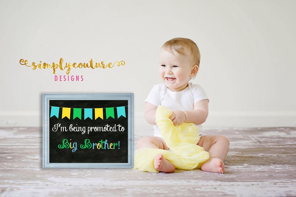 Download a free printable pregnancy announcement chalkboard style sign. I am being promoted to be big bother. Perfect for baby announcement.