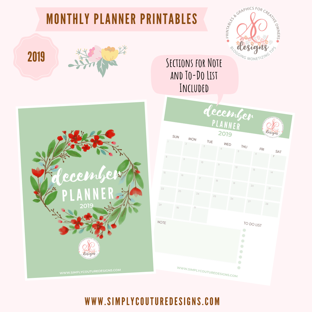 2020 Calendar Monthly Planner Printable with floral covers