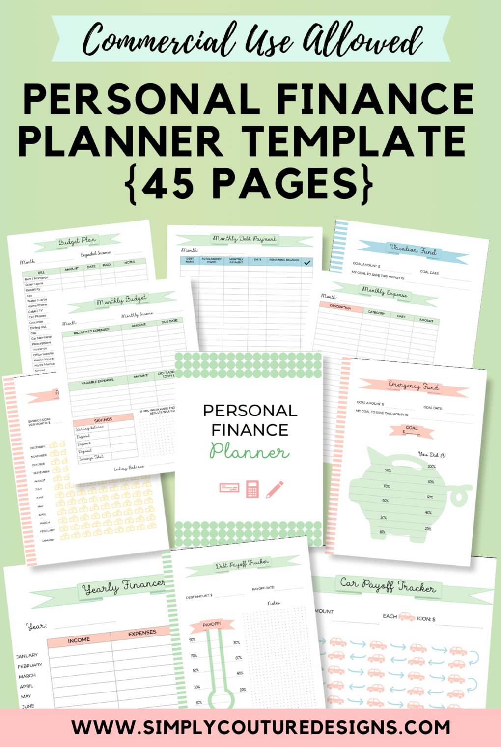 Personal Finance Planner Budget Worksheet Printable Commercial Use