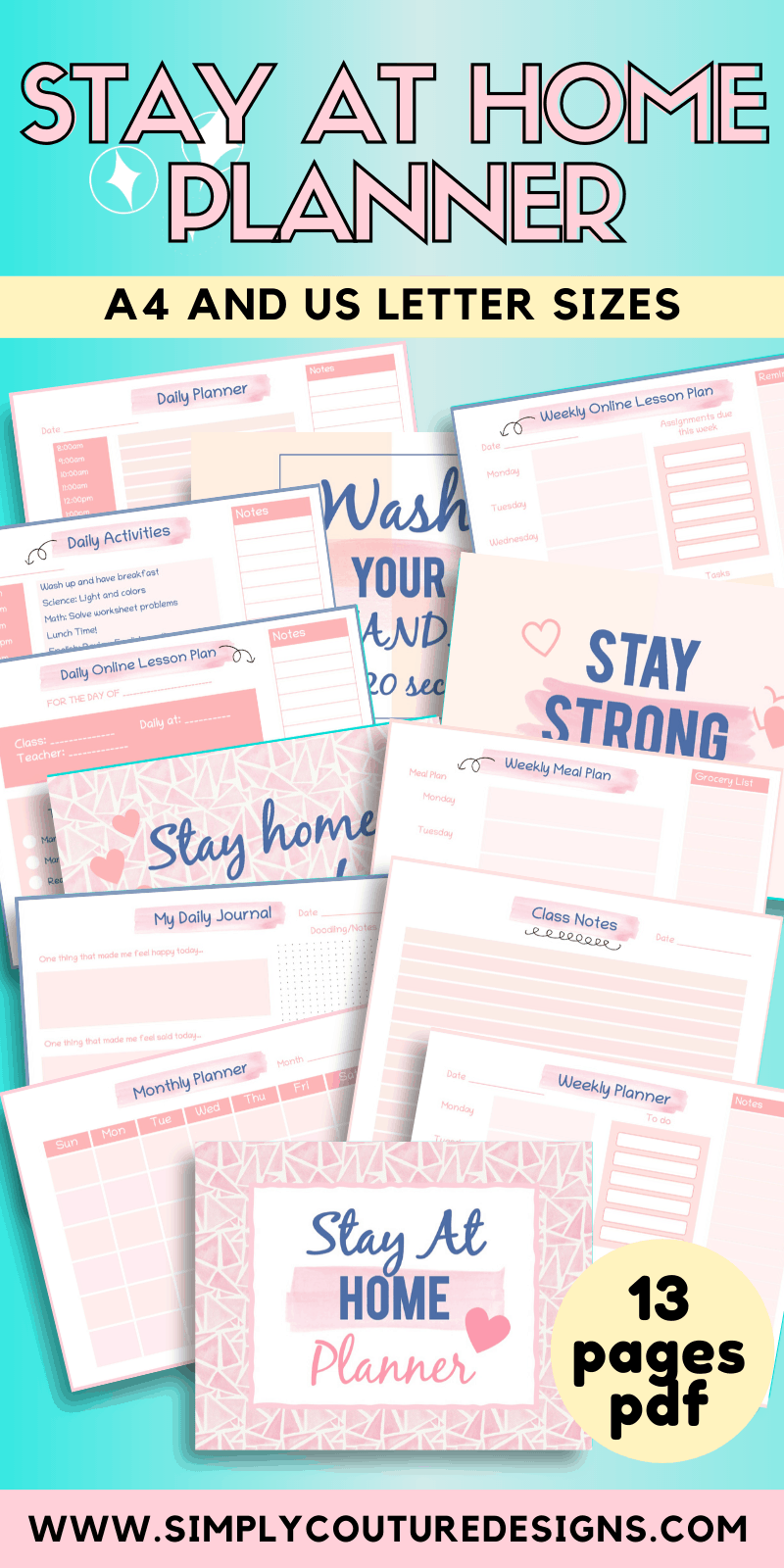 Stay At Home Planner Simply Couture Designs #staypositiveplanner #stayathomeplanner #journalprintable #plannerprintable