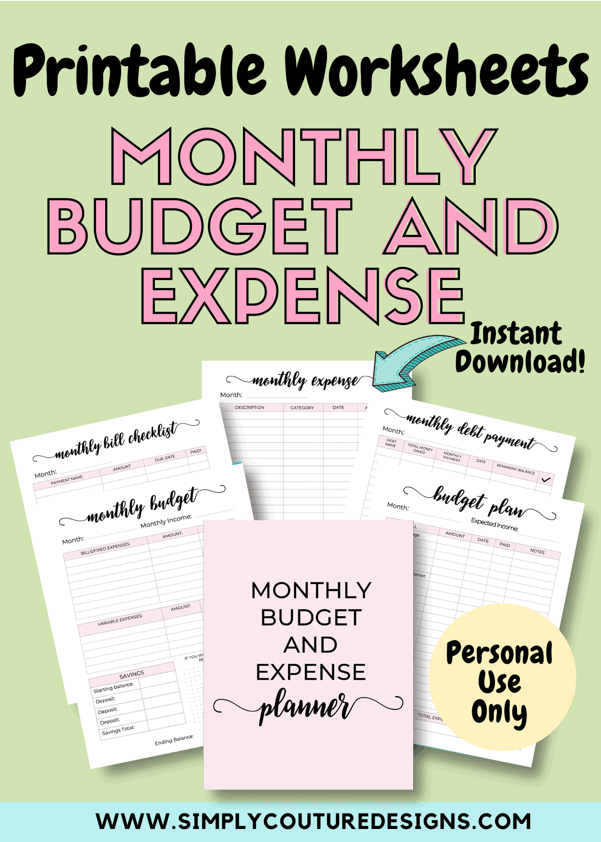 Monthly budget and expense planner printable #budgetplanner #expenseplanner #debttracker